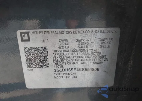 2019 Chevrolet Cruze Diesel из США, поврежденный, VIN 3G1BH6SE4KS554806